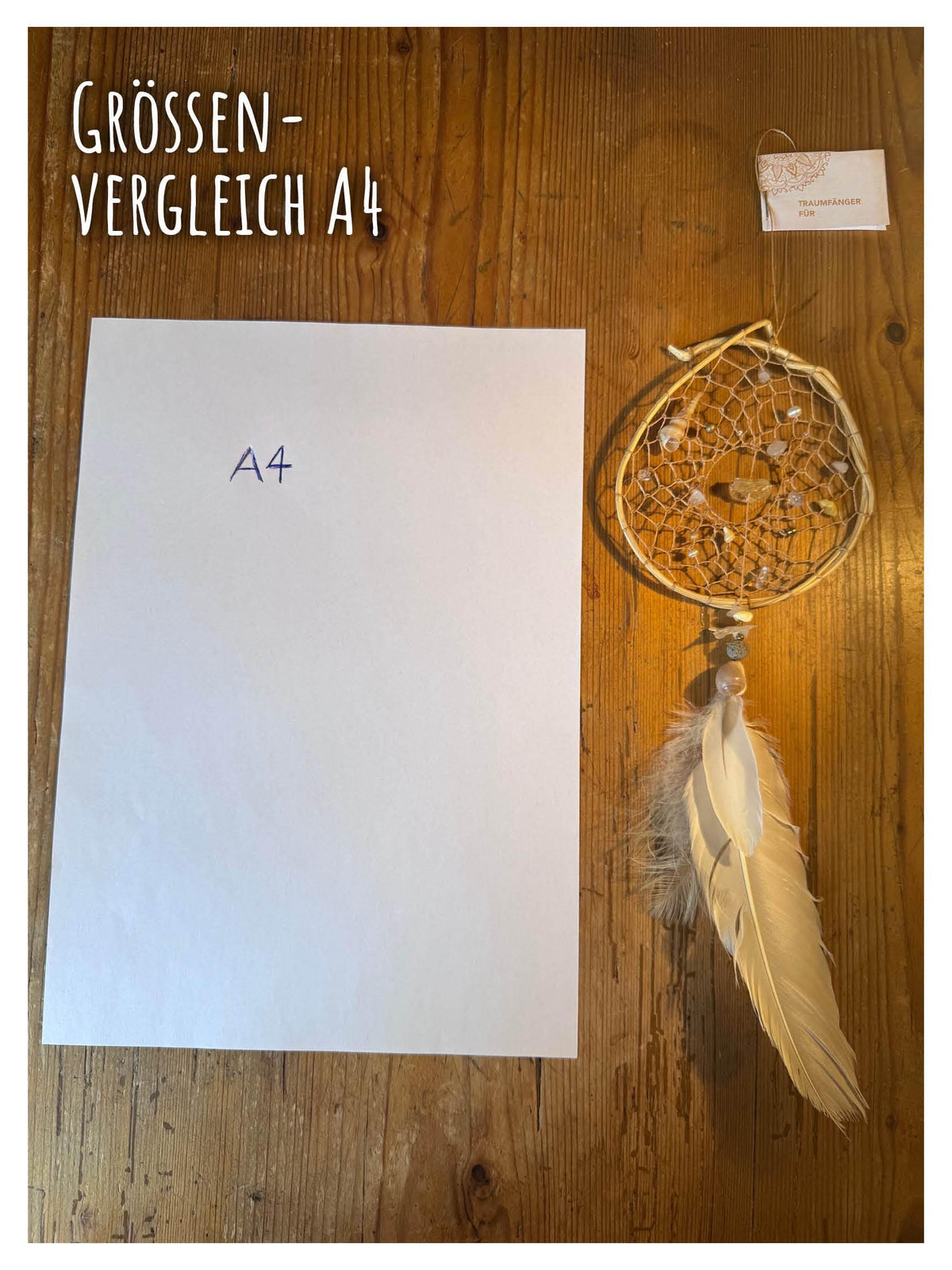 Traumfänger „Erfolg und Fülle“ mit Citrin, Bergkristall, Pyrit, Rosenquarz und Süßwasserperle