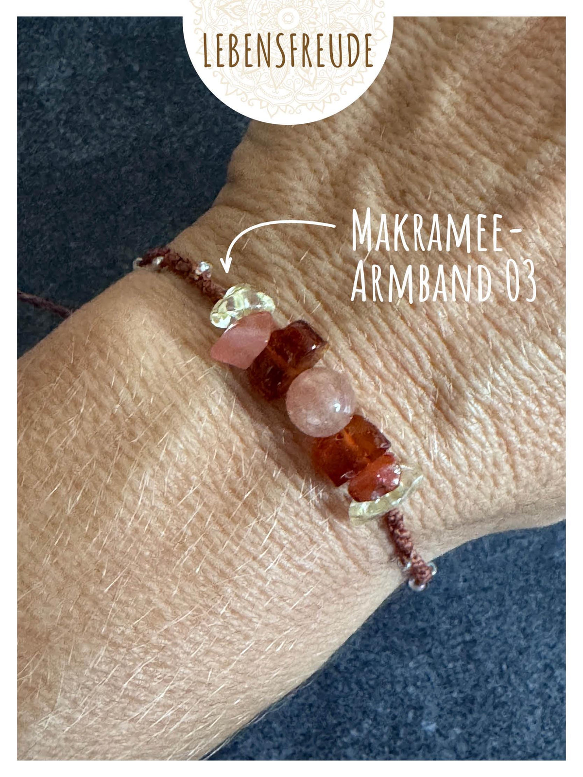 Helferbändchen® Lebensfreude – Edelsteinschmuck mit Citrin, Sonnenstein, Karneol und Bernstein