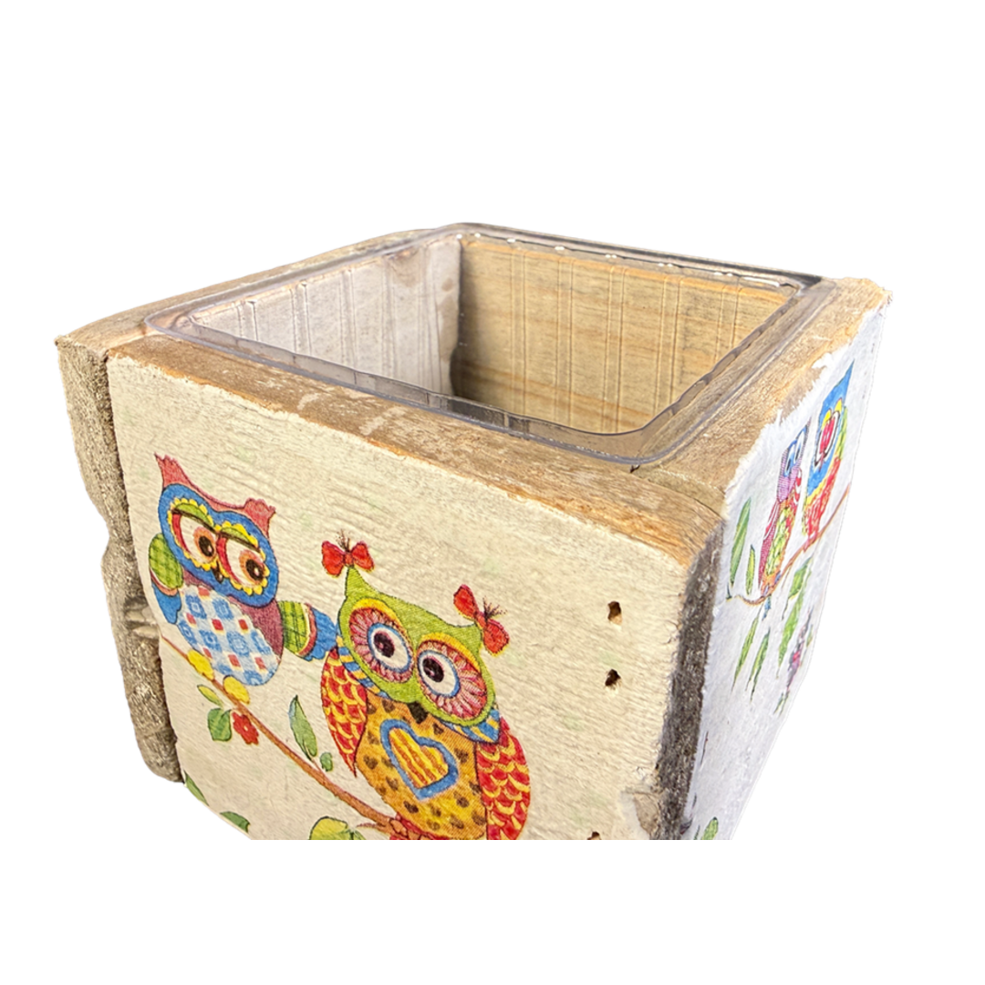 Topf Old Dutch Fliese Eulen bunt, 10 x 10 x 9 cm