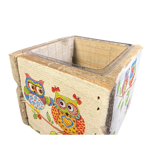 Topf Old Dutch Fliese Eulen bunt, 10 x 10 x 9 cm
