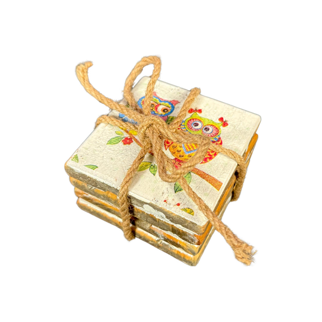 Untersetzer Old Dutch Eulen bunt, 4er-Set 9 x 9 cm