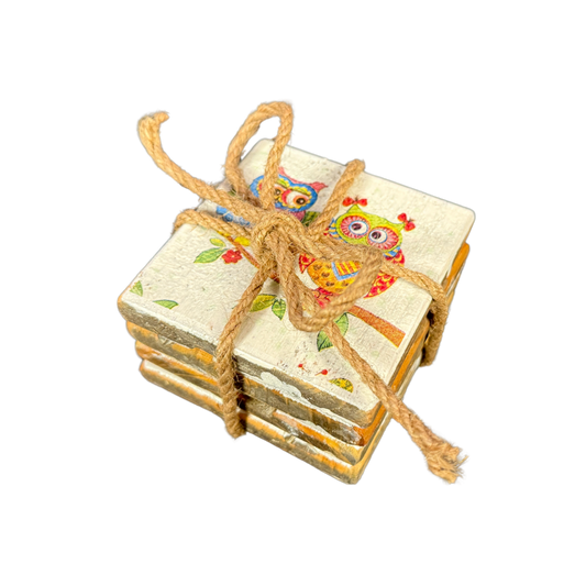 Untersetzer Old Dutch Eulen bunt, 4er-Set 9 x 9 cm