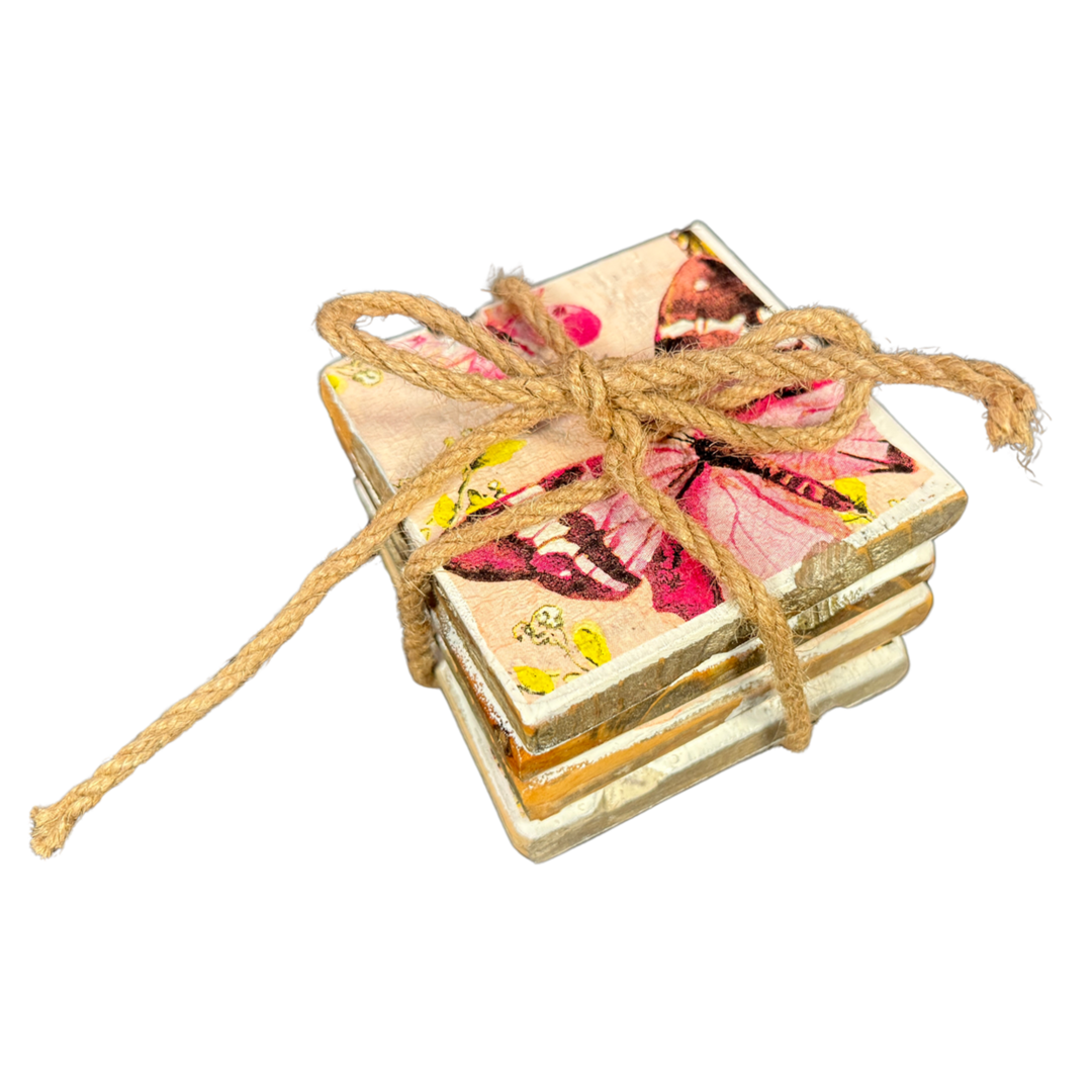 Untersetzer Old Dutch Schmetterling rosa, 4er-Set 9 x 9 cm