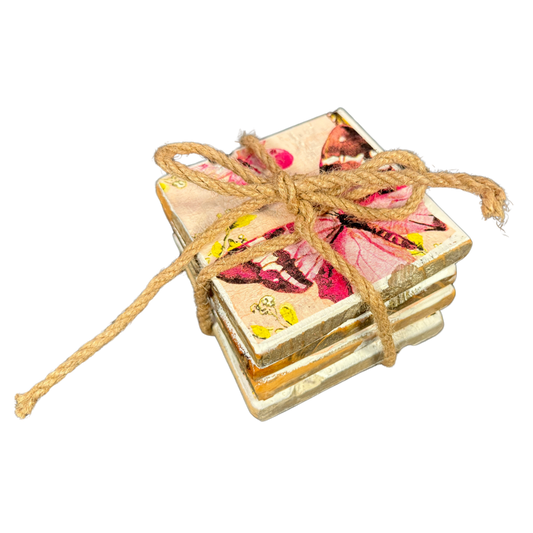 Untersetzer Old Dutch Schmetterling rosa, 4er-Set 9 x 9 cm
