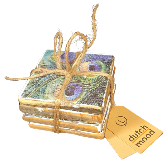 Untersetzer Old Dutch Pfauenfedern, 4er-Set 9 x 9 cm