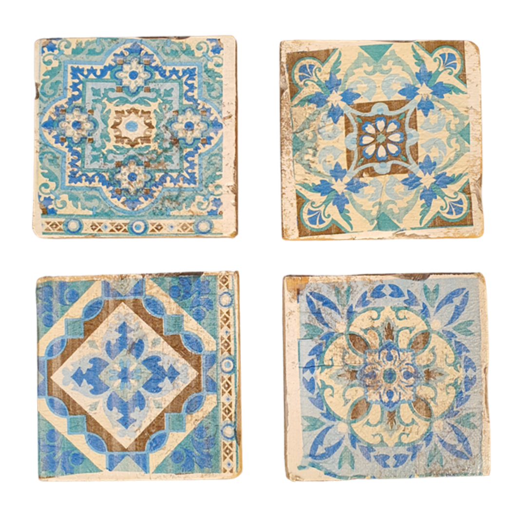 Untersetzer Old Dutch Fliese grün-blau, 4er-Set 9 x 9 cm