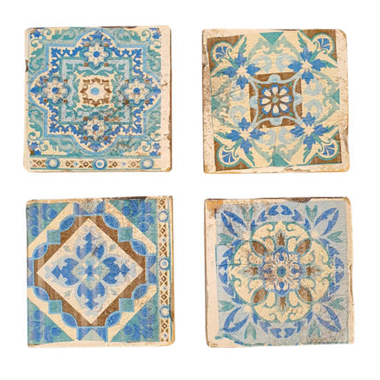 Untersetzer Old Dutch Fliese grün-blau, 4er-Set 9 x 9 cm