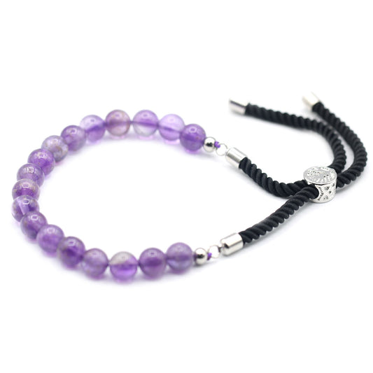 Armband – Edelstein Schnur versilbert schwarz – Amethyst