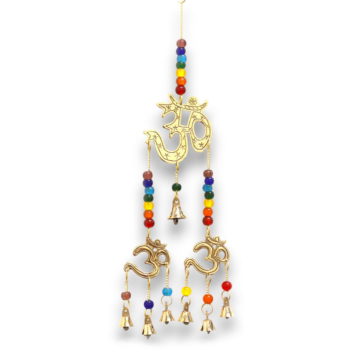 Messing-Glockenspiel Om mit Chakra-Perlen – 7 Glocken