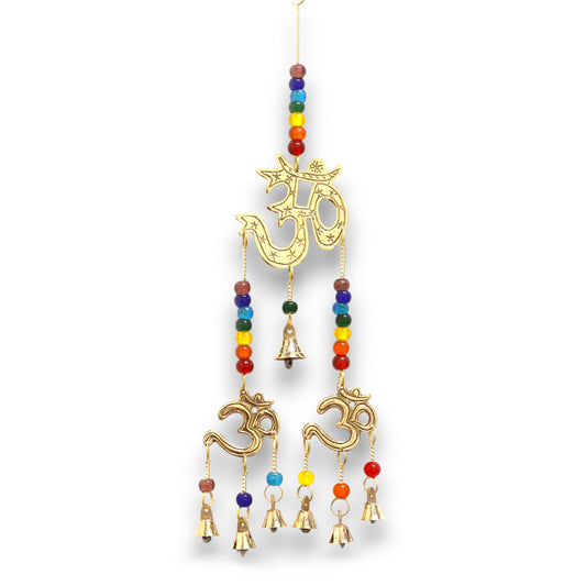 Messing-Glockenspiel Om mit Chakra-Perlen – 7 Glocken
