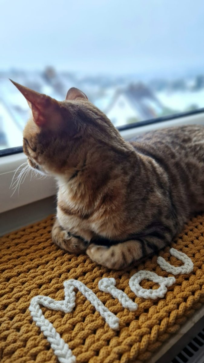 Katzenmatte für die Fensterbank mit „Miau“-Schriftzug