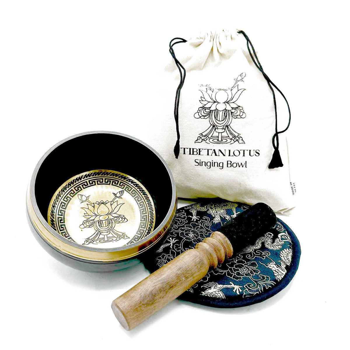 Klangschalen-Geschenkset handgehämmert – Lotus – 14 cm