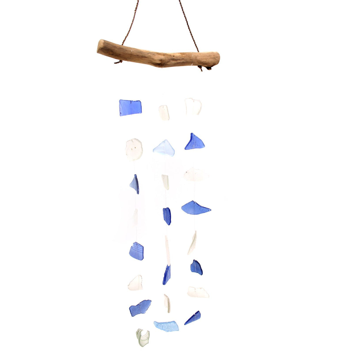Windspiel aus Recyclingglas – drei Tropfen Blau/Weiß