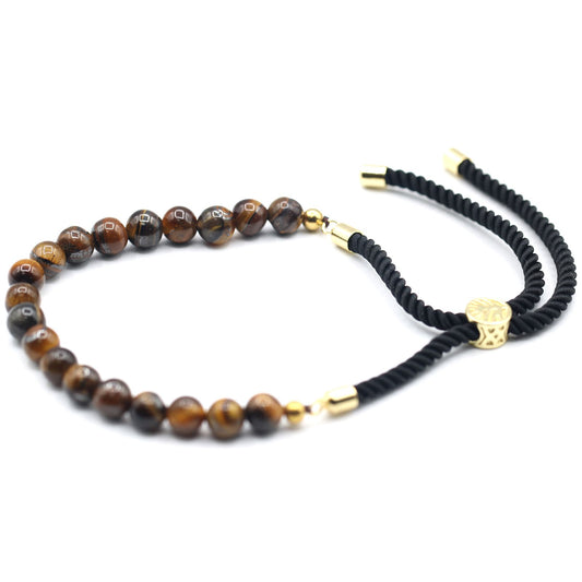Armband – Edelstein Schnur vergoldet schwarz – Tigerauge