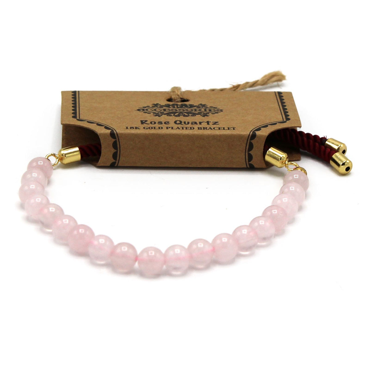 Armband – Edelstein Schnur vergoldet bordeaux – Rosenquarz