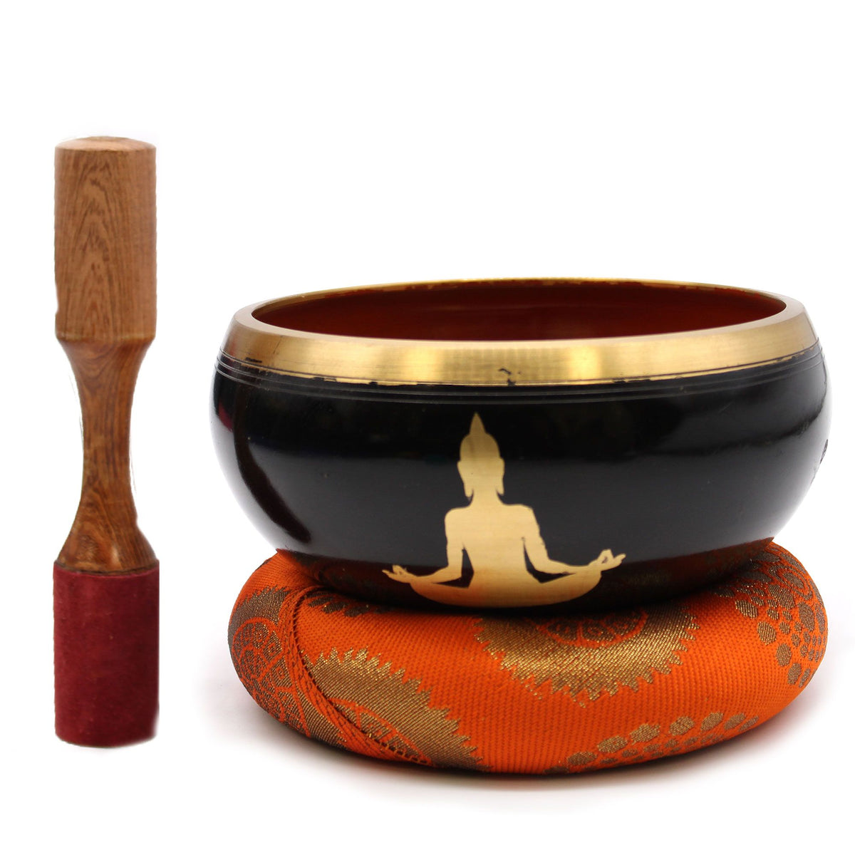 Klangschalen-Set – Buddha schwarz/orange – 14 cm