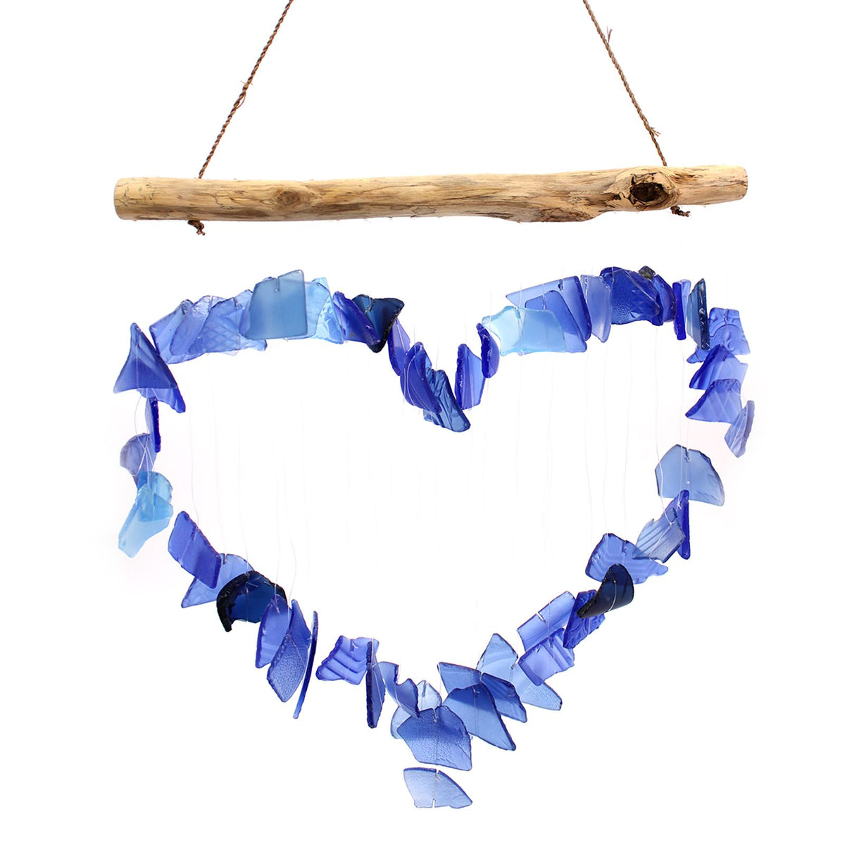 Windspiel aus Recyclingglas – Blaues Herz