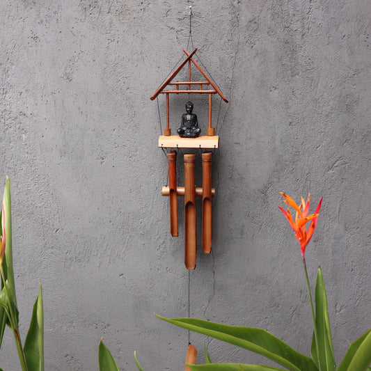 Bambus-Windspiel – Schwarzer Buddha – 6 Röhren