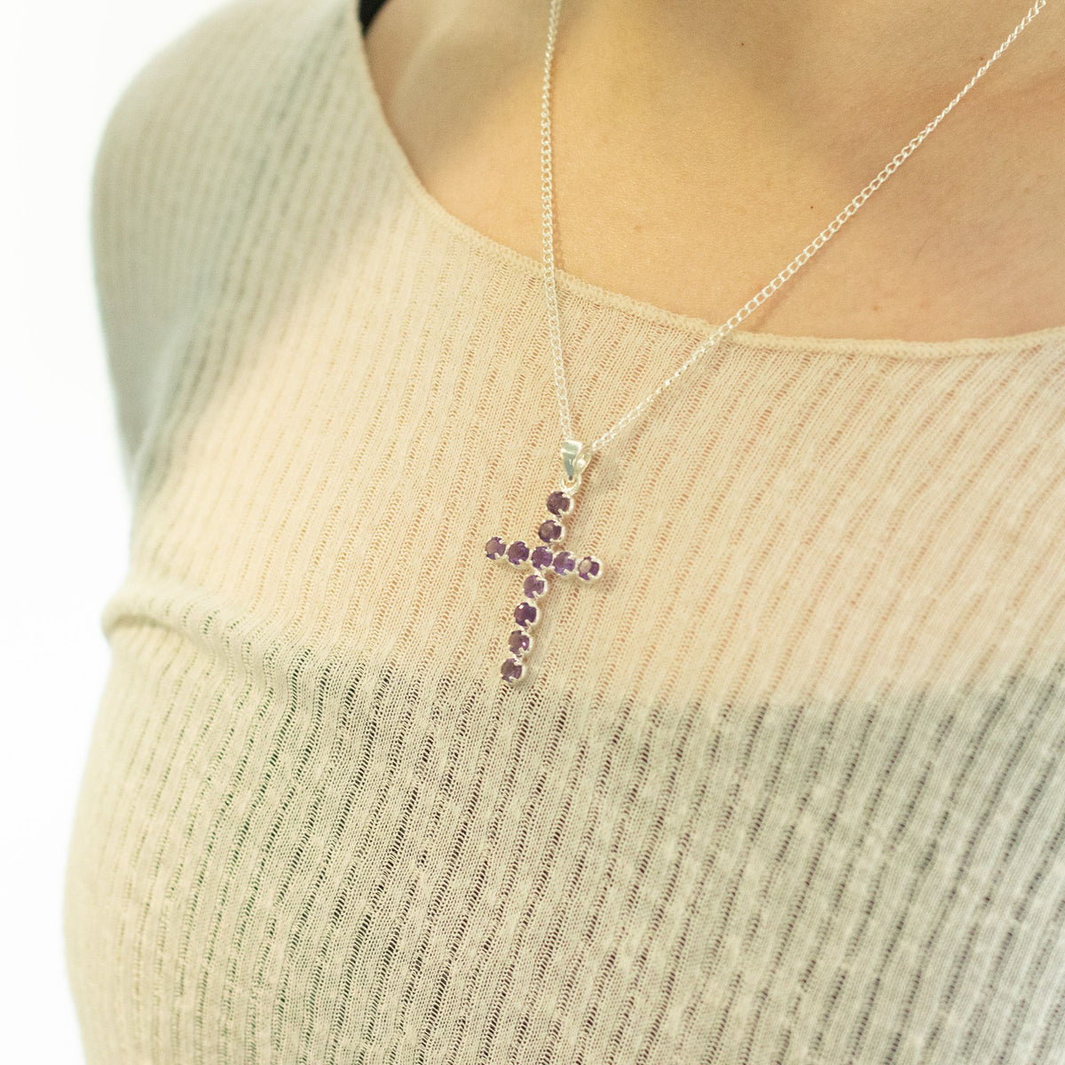 Anhänger – Devotional versilbert Kette – Amethyst-Kreuz