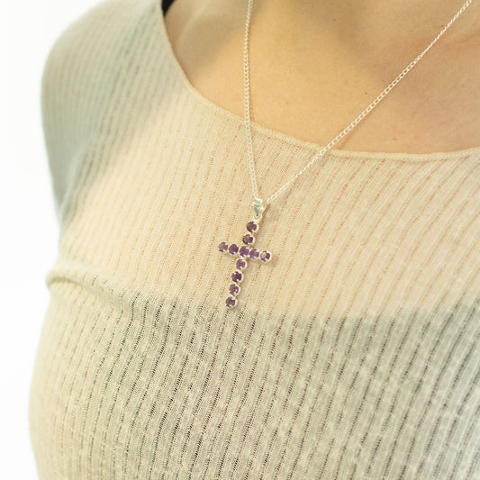Anhänger – Devotional versilbert Kette – Amethyst-Kreuz