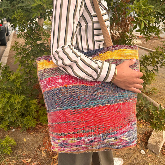 Recycling-Teppichtasche groß – Rosatöne