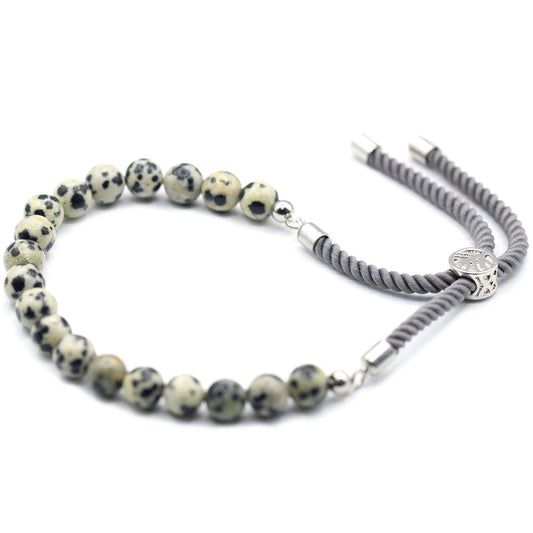 Armband – Edelstein Schnur versilbert anthrazit – Dalmatiner-Jaspis