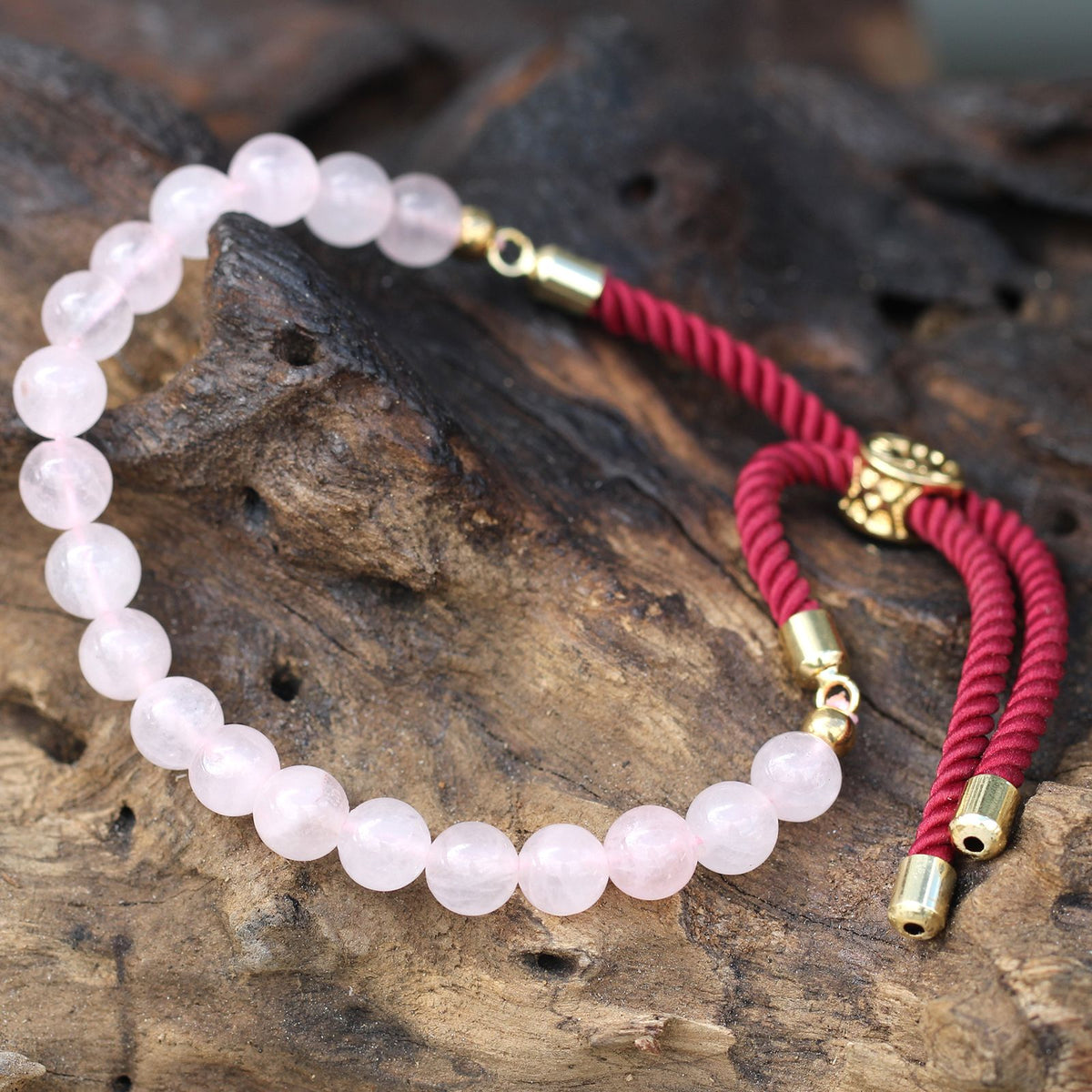 Armband – Edelstein Schnur vergoldet bordeaux – Rosenquarz