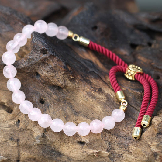 Armband – Edelstein Schnur vergoldet bordeaux – Rosenquarz