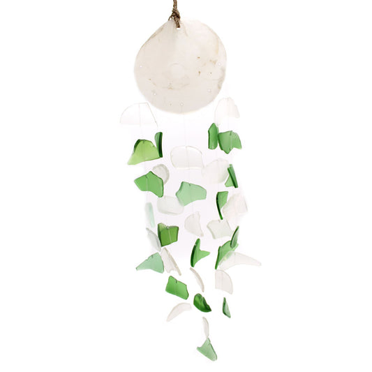 Windspiel aus Recyclingglas & Capiz – Grün/Weiß