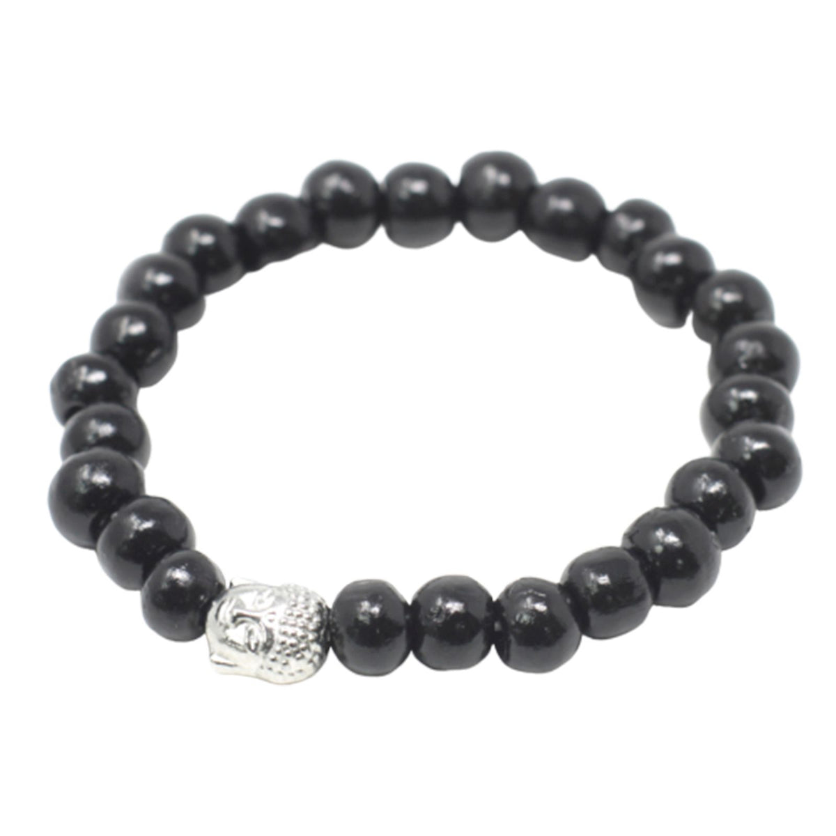 Armreif mit dunklen Holzperlen & Buddha
