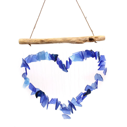 Windspiel aus Recyclingglas – Blaues Herz